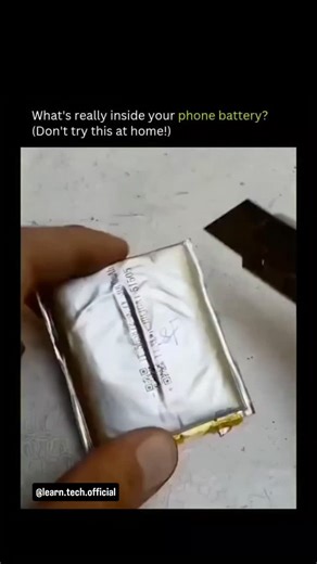 Learn.Tech.Official on Instagram: "This viral clip shows a lithium-ion phone battery being peeled open layer by layer — revealing graphite anodes, copper collectors, and electrolyte-soaked separators that can ignite if punctured. Shared by @learn.tech.official on Oct 27, 2025, it racked up 862K views in a day as viewers joked about “unboxing danger.” 🔥 The clip perfectly highlights how most battery failures come from separator damage — a risky glimpse inside everyday tech. #ViralReels #Science