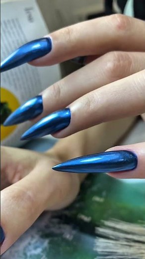 Blue Chrome Stiletto Nails — Bold & Shiny 💙✨