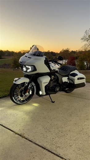 2025 Indian Motorcycle Pursuit Dark Horse 112 w/PowerBand Audio Ghost White Metallic Crystal with Black Vivid available at www.cosmosindian.com #indianmotorcycle #indianpursuit | Cosmo's Indian Motorcycle