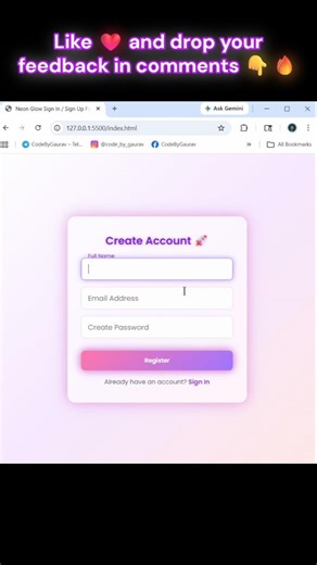 Glowing Sign In / Sign Up UI 😍 #webdevelopment #css #shorts #coding