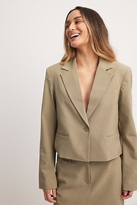 Short Tailored Straight Blazer Beige