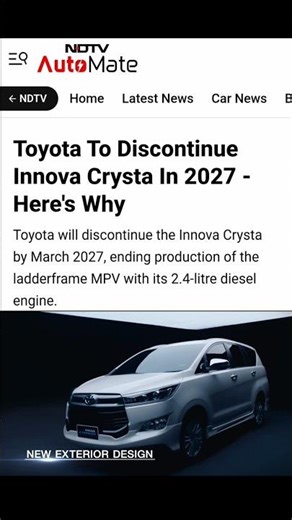 Toyota Innova crysta will be discontinued in 2027💔😔 #innovacrysta #automobile
