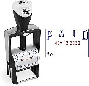 ExcelMark Heavy Duty Self-Inking Date Stamp (Blue/Red, Paid)
