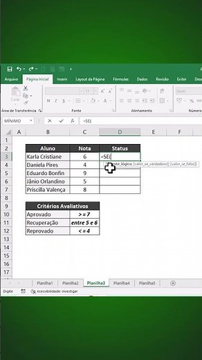 Função SE com Critérios, Teste Lógico no Excel