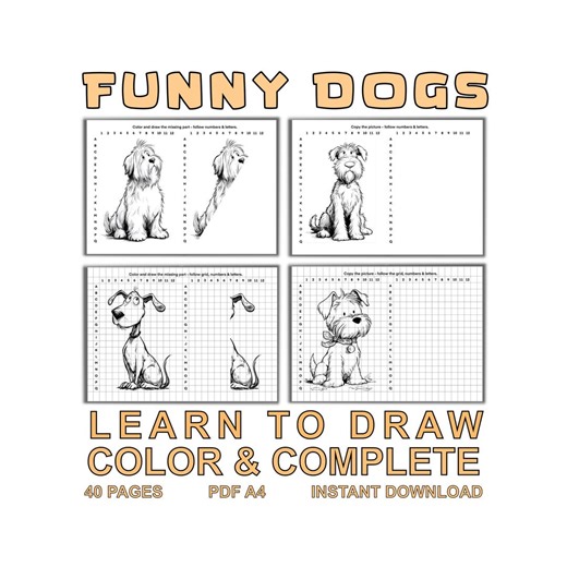Learn to Draw Dogs, How to Draw Pets, Preschool Activity Pages, Dogs Coloring Pages, Coordinate Math Draw, Dogs Grid Drawing, Draw Practise - Etsy