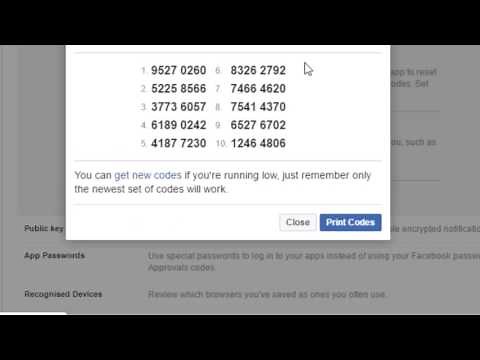 Recovery codes in Facebook 2 step authentication