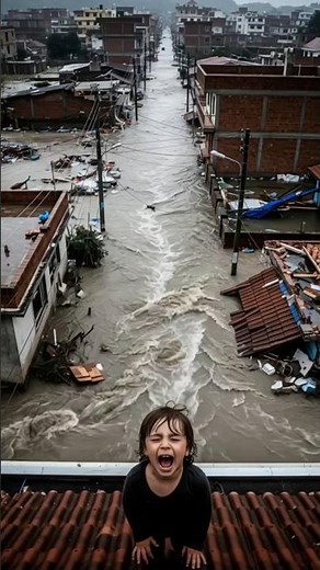 Child Screams for Help as Flood Destroys Entire Street #shorts #flood #disaster #viral #nature #fyp