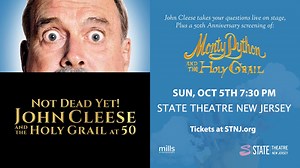 Join us at State Theatre New Jersey for an unforgettable evening celebrating 50 years of Monty Python and the Holy Grail with the one and only John Cleese! A special screening of the beloved cult classic, followed by an uproarious conversation and Q&A with Cleese himself. | John Cleese