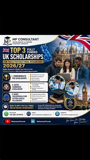 🇬🇧 TOP 3 FULLY FUNDED UK SCHOLARSHIPS FOR PhD & POSTDOCTORAL RESEARCHERS