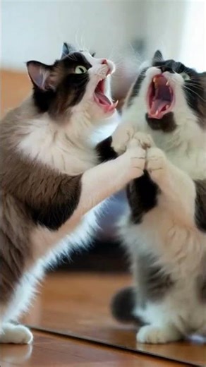 Angry Cat Stands Up to His Reflection! 😾