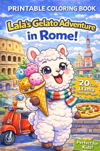 Rome Coloring Book for Kids, Lala Gelato Adventure, Italy Travel Coloring Pages, Cute Animal Activity, Printable PDF - Etsy