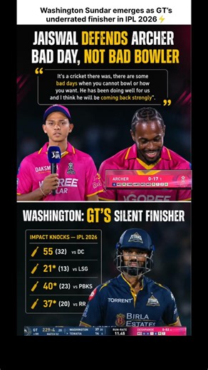 Jaiswal Defends Archer,Bad Day,Not Bad Bowler😑Washington Underrated Finisher Of GT🔥#YashasviJaiswal