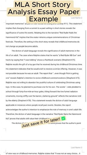 MLA Short Story Analysis Essay Paper Example