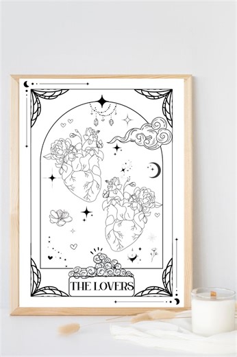 The Lovers Tarot Card Print | Black & White Witchy Wall Art (digital Download) - Etsy