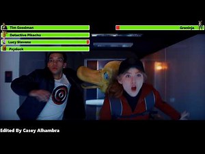 Pokémon Detective Pikachu (2019) Facility Mayhem Scene with healthbars