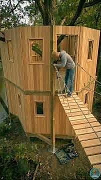 Suspension Bridge Treehouse Build | Connected Forest Cabins with Rope Bridge