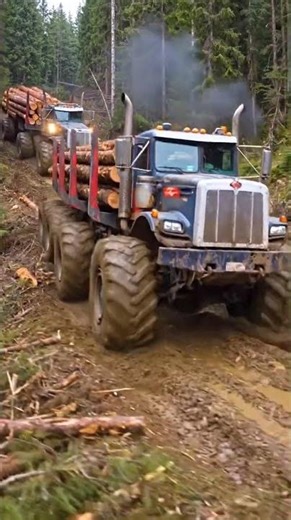 Giant Logging Trucks Conquering Extreme Mud Road #truck #heavycivil #shorts #viral