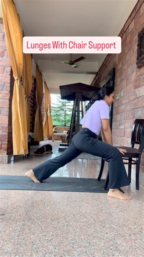 5.1K views · 1.2K reactions | Lunges With chair support . #exercise #trending #yogainstructor #yogaclass #fitness #explore #fit #fatloss #workout | Aarogyam Yoga Studio | Facebook