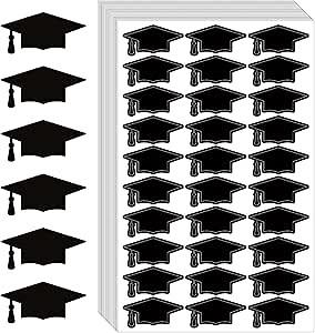 Whaline 600pcs Graduation Cap Stickers Black Graduation Hat Sealing Labels Grad Party Favor Labels Self-Adhesive Grad Cap Stickers for College High School Party Chocolate Envelopes Decor