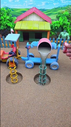 😱 Mini Tractor Builds Cement Pillar | DIY Real Working Construction Machine Project 🚜 #shorts