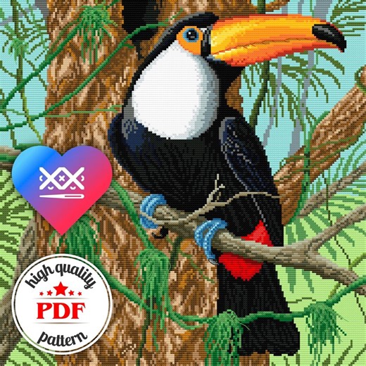 Toucan Cross Stitch Pattern PDF — Tropical Bird Embroidery Design - Etsy