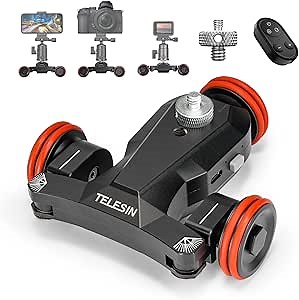 Camera Dolly 3-Wheels, TELESIN Camera Slider Motorized 5-Speeds, Electric Camera Skate Dolly Car with Remote | Motion Control, Compatible with DSLR Cameras Camcorder Gopro iPhone, Extra Durable