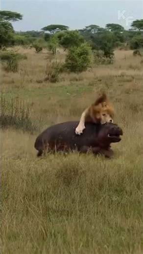 Lone Lion Takes Down a Massive Hippo! 🦁💥
