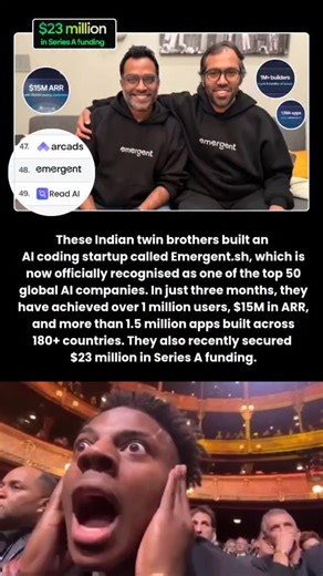 Artificial Intelligence (AI) Wing on Instagram: "Emergent is redefining how software gets built. In just three months, this AI-powered coding platform has: Attracted 1M+ builders across 180+ countries Hit $15M ARR with 25,000+ paying customers Powered the creation of 1.5M+ web and mobile apps Raised $23M in Series A funding And now, Emergent has officially been named one of the Top 50 Global AI Companies (a16z report). So what makes it different? It’s the world’s first agentic vibe coding platfo