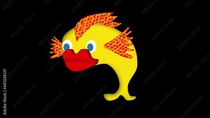 Cartoon fish with blue eyes and big red lips. Animated icon.