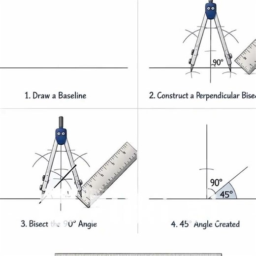 THE CONSTRUCTION OF ANGLE 45 DEGREES USING A RULER AND A PAIR OF COMPASS #mathguide