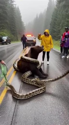 A rider in the middle of the forest rescues an animal that is being strangled by a python#sora2