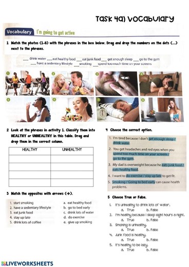 Fitness and health vocabulary worksheet