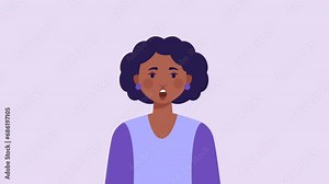 Lip syncing Facial Animation for narration. female character speaking, lip sync, copy space for text. animated footage 2d flat style. talking mouth, lips expressions, articulation.