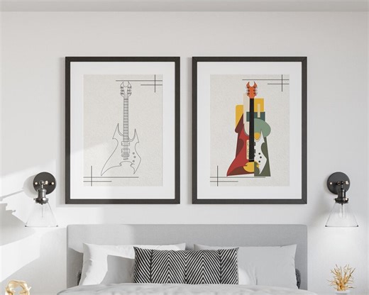Set of 2 Electric Guitar Line Art Prints, Modern Abstract Music Posters (digital Download) - Etsy