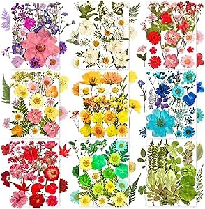 182Pcs Dried Pressed Flowers for Resin Molds, Assorted Real Natural Bulk Dry Floral Leaves for DIY Art Crafts, Epoxy Jewelry, Candle, Soap Making, Nails Decors Gifts