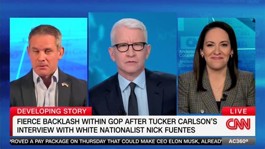 Adam Kinzinger blasted Tucker Carlson’s interview with Holocaust denier Nick Fuentes.