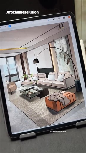 Making living room interior design using iPad with procreate #digitaldrawing #drawingtutorial
