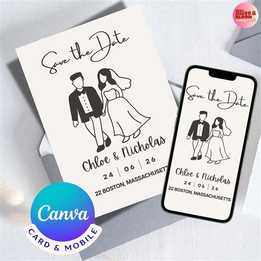 Hand Drawn Save the Date Invitation, Whimsical Wedding, Printable & Mobile Wedding Invitation, Canva Design, Doodle Style Digital Invite - Etsy