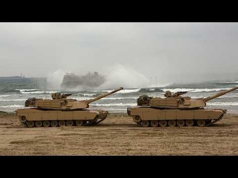 LCAC Hovercraft Tank Offload: Marine M1 Abrams Beach Landing [4K]