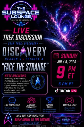 Sunday 7/5 Discovery season five episode episode four Face the Strange #subspacelounge #startrek #talk #trek #discovery