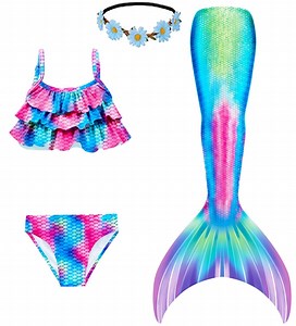 Mermaid Tails, Mermaid Tails For Swiming For Girls,4 PCS Girls Swimsuit Bathing Suits Bikini with Cover Up Birthday Gift for Girl 3-11 Years (Monofin not included.) - Walmart.com