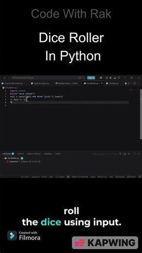 🎲 Python Dice Roller in 30 Seconds! #python #shorts