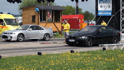 BMW M3 and GTR R33 compete in drag race