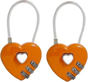 Heart Shaped Padlock, Love Padlock, Small Locker Locks，Love Lock for Jewelry Storage Box Locker Decor Valentine Gift,ComboLock,Gym Locker Lock (2PCS, Macaron Orange)