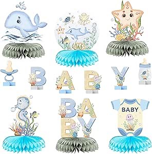 ANGOLIO Under The Sea Baby Honeycomb Centerpieces - 12Pcs Ocean Sea Animal Honeycomb Centerpieces Sea Animals Table Party Decorations for Sea Theme Baby Shower Gender Reveal Birthday Party Supplies