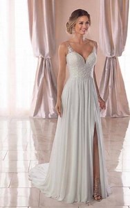 Just Arrived in Store #STELLAYORK# Sexy Wedding Dress with Sheer Open Back Casual Wedding Dress with Beaded Bodice | Irene Costa's Devine Bridal