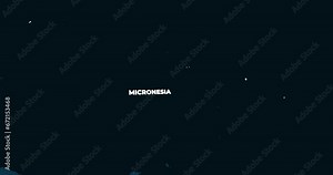 World Map Zoom In To Micronesia. Animation in 4K Video. White Micronesia Territory On Dark Blue World Map