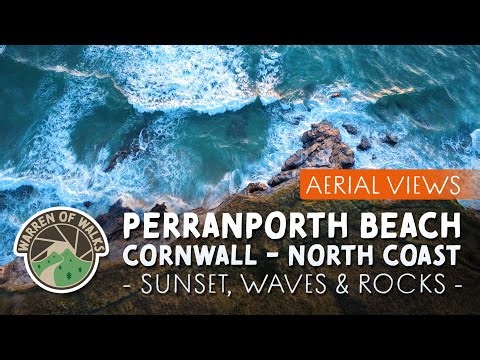 CORNWALL - Waves, Cliffs, Sunset - Perranporth Beach - Aerial Views