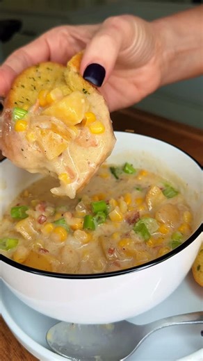 Melissa Kauper on Instagram: "Comment recipe 🌽🥣 if you’re ready for the creamiest, coziest corn chowder ever! This one’s thick, rich, and loaded with flavor — perfect for tailgates, chilly nights, or when you just want a big bowl of comfort. 💛 It’s ridiculously easy to make in the crockpot 🙌 and honestly tastes like it simmered all day (because it did 😉). Trust me, once you try it, you’ll be making this on repeat! ✨ Who’s bringing this to the next game day? #CornChowder #TailgateRecipes #cr