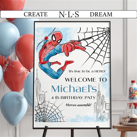 Kids Superhero Welcome Sign | Spiderman Theme Birthday Decor | Personalized Canva Template | Editable Text Digital Sign - Etsy